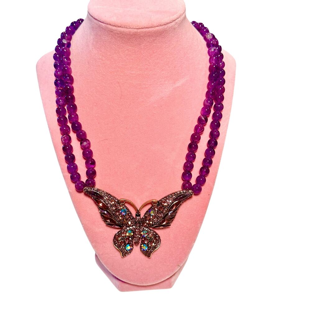 Stunning Eye Candy Los Angeles Butterfly and Amethyst Statement Necklace